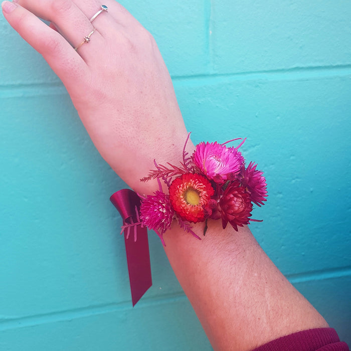 School Ball Wrist Corsage - Dried Flowers