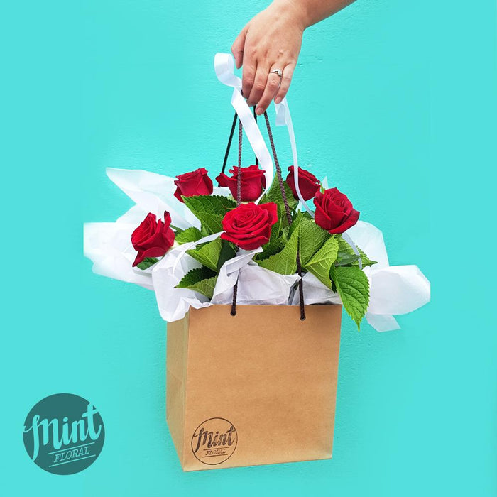 Romantic Red Rose Bouquet - Half Dozen - 6 Stems