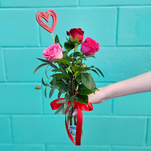 VALENTINES | 3 Stem Rose Pink Vase Arrangement