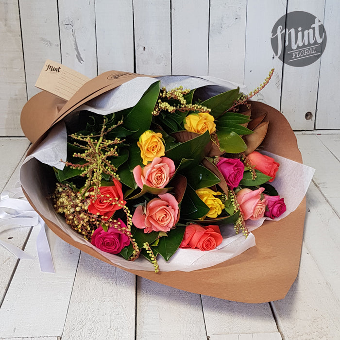Rainbow Rose Bouquet - One Dozen - 12 Stems (NOT AVAILABLE MOTHERS DAY WEEKEND)