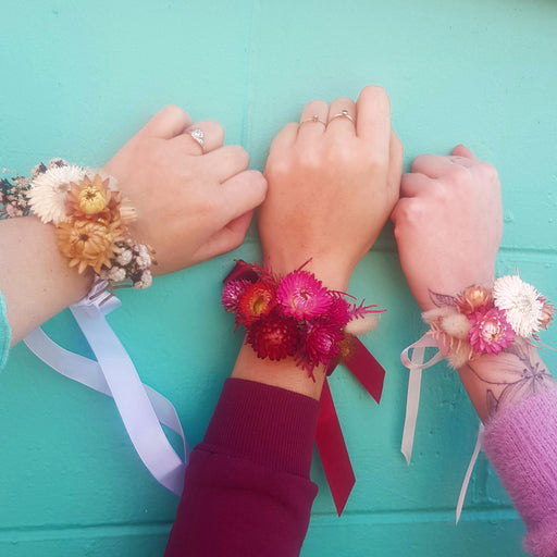 School Ball Wrist Corsage - Dried Flowers