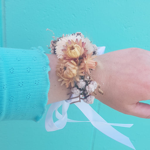 School Ball Wrist Corsage - Dried Flowers
