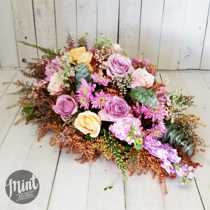 Funeral Casket Floral Arrangement - Pastel