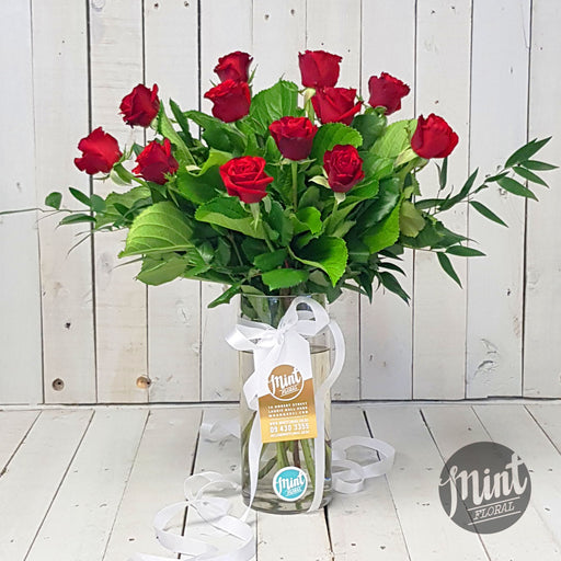 Romantic Red Rose Bouquet - One Dozen - 12 Stems (NOT AVAILABLE MOTHERS DAY WEEKEND)