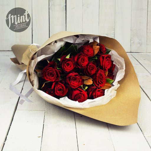 Romantic Red Rose Bouquet - One Dozen - 12 Stems (NOT AVAILABLE MOTHERS DAY WEEKEND)