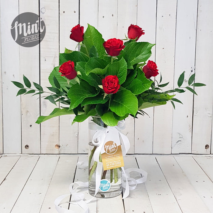 Romantic Red Rose Bouquet - Half Dozen - 6 Stems