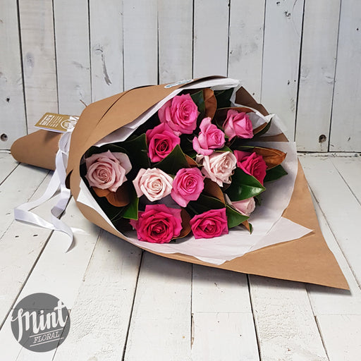 Candyfloss Pink Rose Bouquet - One Dozen - 12 Stems  | NOT AVAILABLE MOTHERS DAY WEEKEND