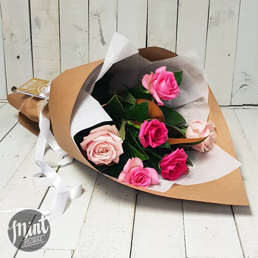Candyfloss Pink Rose Bouquet - Half Dozen - 6 Stems (NOT AVAILABLE MOTHERS DAY WEEKEND)