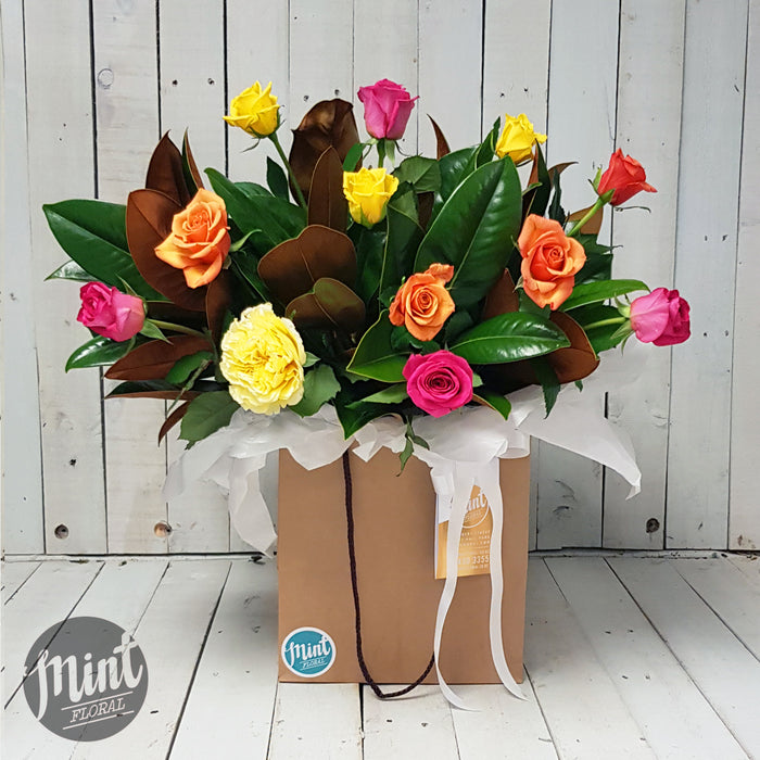 Rainbow Rose Bouquet - One Dozen - 12 Stems (NOT AVAILABLE MOTHERS DAY WEEKEND)